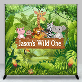 Aperturee - Aperturee Jungle Forest Animal Custom First Birthday Backdrop